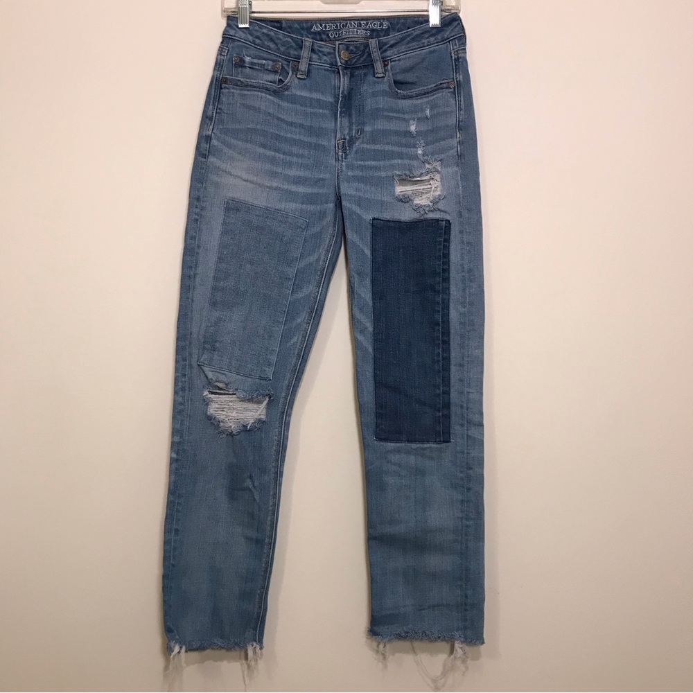American Eagle Vintage High-Rise Slim Patchwork Distressed Jeans Size 2 Regular